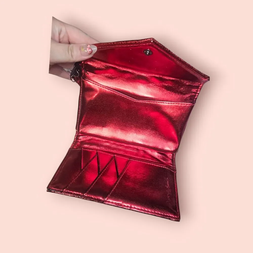 Victoria's Secret Metallic Red Quilted Envelope Wallet Wristlet Clutch Y2K - Picture 3 of 3